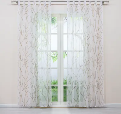 Produktbild von Joyswahl Vorhang Voile Gardinen HxB 145x140cm Fensterschal mit sandigem Zweigmuster Schlaufen halbtransparent Sand 1 Stück