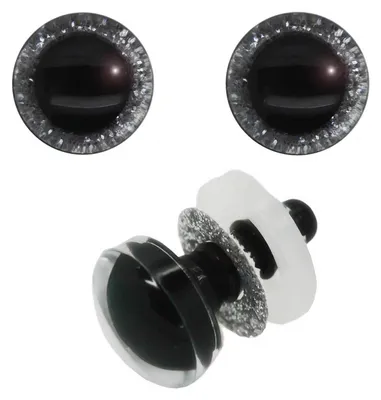 Produktbild von 5 Paar Glitzer-Augen 12 - 40mm m. Gegenstück Sicherheitsaugen Amigurumis Kuscheltiere Teddy Variantenwahl, Größe:Ø 20 mm x 20 mm, Farbe:silber