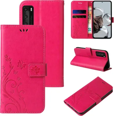 Produktbild von Handyhülle für Huawei P40 Floral Blumen Schmetterling Flip Cover Hülle Case Klapphülle Handytasche Farbe: Pink