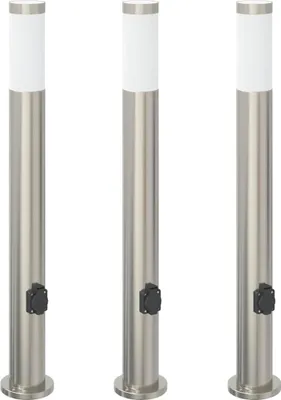 Obrázok produktu pre Stĺpikové svetlá so zásuvkou 3 ks 80 cm nehrdzavejúca oceľ IP44