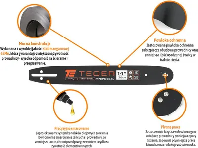 Produktbild von Kettenführung für Säge, 14" (36 cm) / 3/8" 1,3 mm 52 og / 9z / U-Halterung /, Teger