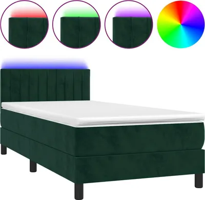 Produktbild von vidaXL Boxspringbett mit Matratze & LED Dunkelgrün 80x200 cm Samt