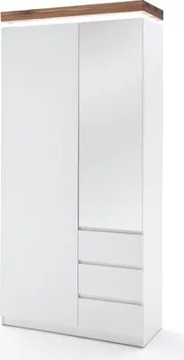 Produktbild von Garderobenschrank Romina | weiß matt / Asteiche massiv | LED Beleuchtung