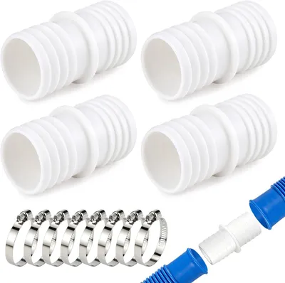 Produktbild von 4 Stück Poolschläuchter-Verbinder, 38 mm zu 38 mm, und 8 Stück Schlauchklemmen