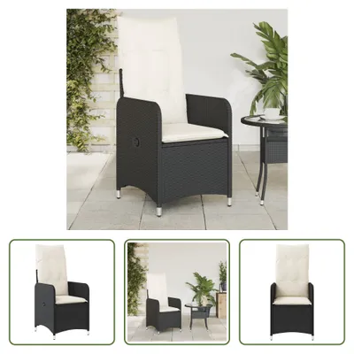 Immagine prodotto di The Living Store Poltrona da giardino regolabile con cuscino in Poly Rattan nero