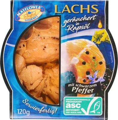 Image de May Flower Filet de saumon fumé au poivre noir à l'huile de colza 75g