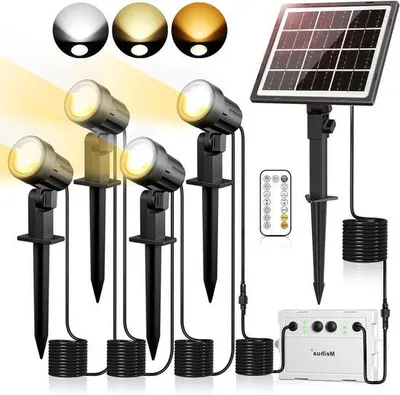 Zdjęcie produktu dla Lampki solarne do ogrodu – 4 sztuki, wodoodporne – 3 regulowane temperatury barwowe