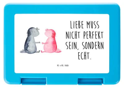 Produktbild von Mr. & Mrs. Panda Bento Box Axolotl Liebe - Weiß - Geschenk, Bentobox, Lunchbox, Valentinstag, Freund, Paar, Brotzeitbox, Vorratsbehälter, Frischhaltedose, Lurch