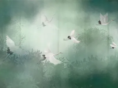 Imagen del producto de Sanders & Sanders fotomural pájaros grulla verde 375 x 270 cm