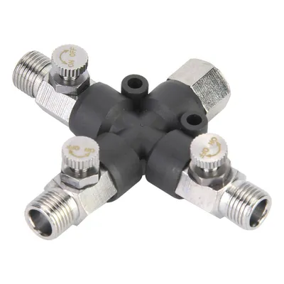 Obrázek produktu pro 1/8" trojitý rozdělovač vzduchu kovový, nastavitelný adaptér pro airbrush, pro připojení kompresoru a hadice na stlačený vzduch