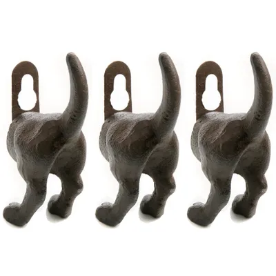 Produktbild von 3 x Haken "Hund" aus Gusseisen - Garderobenhaken - Kleiderhaken - Garderobenleiste - Schlüsselleiste