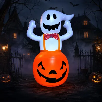Aufblasbarer Halloween-Geist 1,2 m LED Kürbissockel