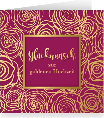 Produktbild von Moderne Rosen Blüten Grußkarte üppig edel in Gold Optik innen weiß , bordeaux rot: Glückwunsch zur goldenen Hochzeit