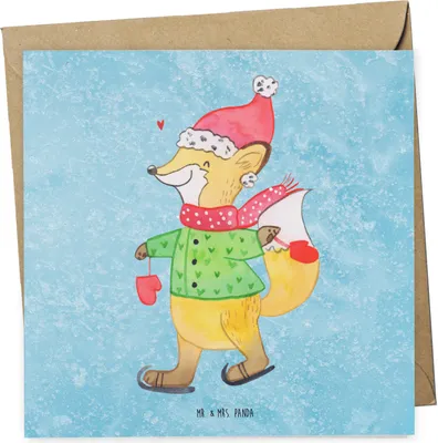 Produktbild von Mr. & Mrs. Panda Klappkarte Fuchs  Schlittschuhe - Eisblau - Geschenk, doppelkarte, faltkarte, Glückwunschkarte, anlasskarte, Heiligabend, Grußkarte, Weihnachten, Winter