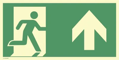 Produktbild von Notausgang rechts Pfeil oben ISO 7010 Folie nachleucht. 160-mcd 297x148 mm.