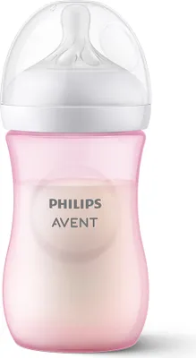 A Philips Avent baby bottle filled with milk, shown against a white background.