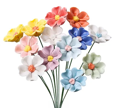 Produktbild von Handgefertigte, realistische, bunte Keramik-Simulationsblume mit Stiel, künstliche Blume zur DIY-Vasendekoration