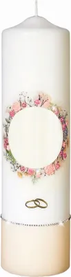 Produktbild von Hochzeitskerze Blumenkranz mit Namensverzierung und Geschenkkarton 30 x 8 cm