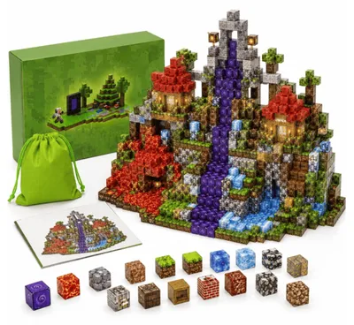 Produktbild von Aluz Magnetische Bausteine 200 Teile 3D Würfel-Bauset für Kinder mit Aufbewahrungsbeutel und Anleitung XXL Großes Set