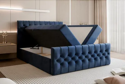 Produktbild von TAURIEL Boxspringbett 180x200 cm mit Stauraum – mit Matratze & Topper - DunkelBlau
