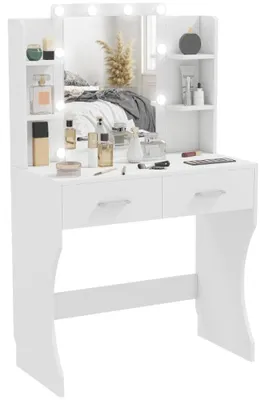 Produktbild von Schminktisch - Frisiertisch - Schminkkommode - Schminktischchen - Schönheitstisch - Weiß - Kompaktes Design