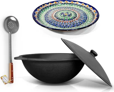 Produktbild von Kazan 16 L Gusseisen Usbekisch Schaumlöffel Plov Kasan Ljagan Namangan Asia
