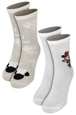 Produktbild von Disney Minnie Mouse Socken für Damen - Frauen Sneaker Strümpfe Grau/Weiß (2er Pack) 39-42