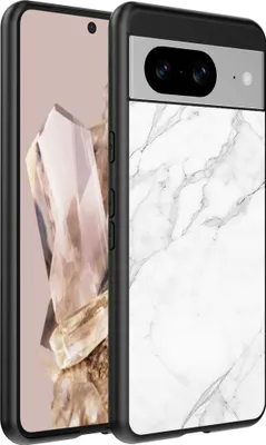 Immagine prodotto di Custodia per Google Pixel 8 Pro con stampa marmo bianco - Custodia posteriore in TPU con design marmo bianco - Nero - Smartphonica