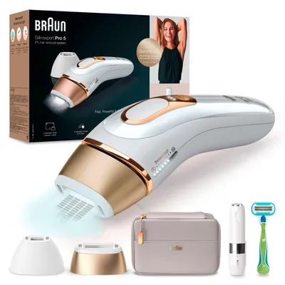 Produktbild von Braun IPL-Haarentferner Silk Expert Pro 5 IPL Haarentfernungsgerät Mann/Frau + Venus Rasierer, 400000 Lichtimpulse, 2 Aufsätze, Frauen, Männer, Intim