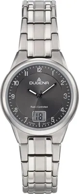 Obrázok produktu pre Dámske náramkové hodinky DUGENA 4460836 Gent Funk, rádiom riadený strojček, quartz, čierny ciferník, titánové puzdro, zafírové sklíčko, titánový náramok, skladacia spona s tlačidlom, 5 barov
