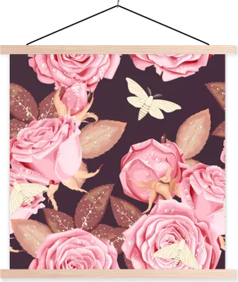 Produktbild von MuchoWow® Textilposter Rosen - Blumen - Rosa 120x120 cm mit holzfarbenen Rahmen - Textil-Poster