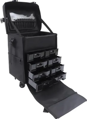 Produktbild von Kosmetikkoffer/Friseurkoffer - 2-in-1 Trolley/Reisekoffer - 8 Schubladen, Rechteckig, PVC, Professionell - Schwarz
