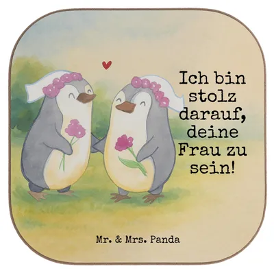 Produktbild von Mr. & Mrs. Panda Untersetzer für Gläser Pinguine Lesbian Pride Design - Weiß - Geschenk, gläseruntersetzer, Coaster, Tischschoner, Holzuntersetzer, Hochzeitskarte