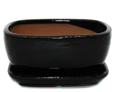 Produktbild von Bonsai-Schale mit Unterteller Gr. 2 Schwarz Anthrazit rechteckig Modell GB5 L 17cm B 13cm H 7,5 cm