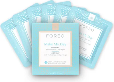 Produktbild von FOREO UFO Activated Mask Make My Day – Feuchtigkeitsspendende Gesichtsmaske mit Hyaluronsäure & Rotalge – Inspiriert von koreanischer Hautpflege – Für ein geschmeidiges, frisches Hautgefühl – Für alle Hauttypen geeignet