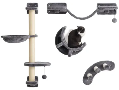 Productafbeelding van 4-delige set voor kattenklimwand met hangmat en kattenbrug (tot 5 kg), donkergrijs