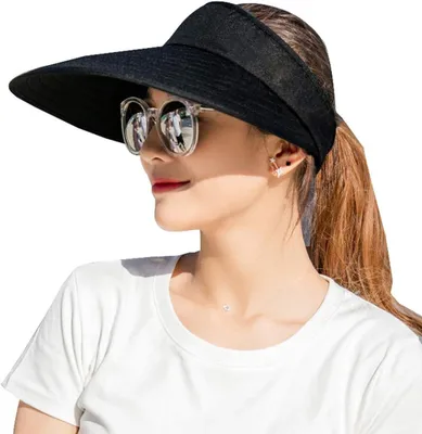 Produktbild von Sonnenhut, Damen-Sonnenhut mit breiter Krempe, Sommer-UV-Schutz, Strandkappe, Schwarz