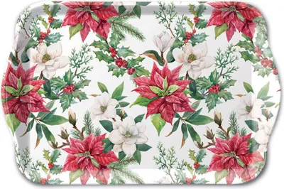 Kleines Serviertablett aus Kunststoff mit floralem Weihnachtsmotiv