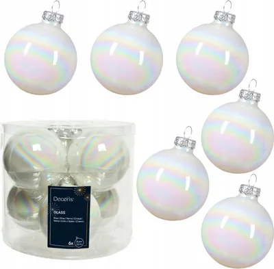 Produktbild von Set aus 6 weißen Glaskugeln 8cm glänzend – Elegante Weihnachtsbaumdekoration