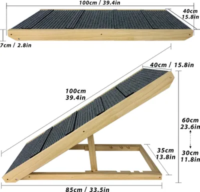 Produktbild von JNGLGO Hundetreppe Klappbar Hunderampe Haustiertreppe aus Holz Tiertreppe mit Anti-rutsch Einsatz, Petwalk Hundeleiter Auffahrrampe Für Haustiere bis zu 100 kg