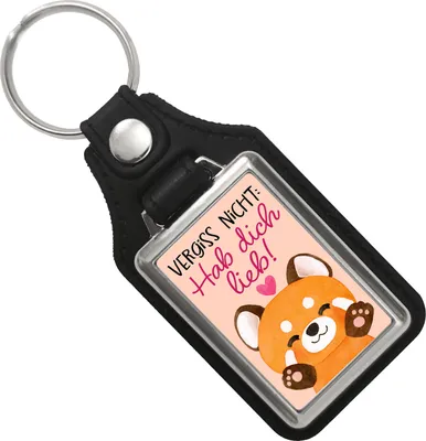 Produktbild von Roter Panda Schlüsselanhänger mit Kunstleder-Anhänger mit Spruch Vergiss nicht