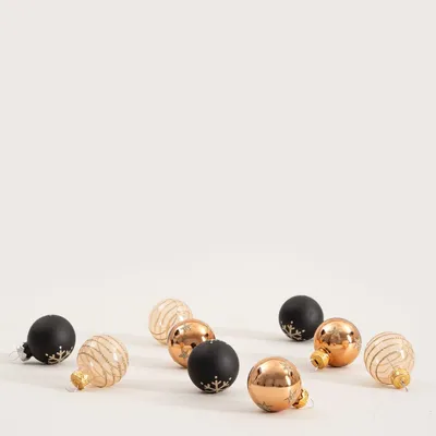 Produktbild von HOMLA MARSIE Glaskugelset, schwarz, gold 9er-Set