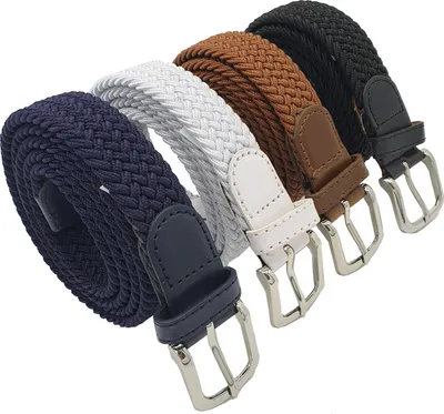Produktbild von Elastischer Gürtel - 4er Pack - Damengürtel - elastischer Gürtel - schmale elastische Gürtel - geflochtener Gürtel – Schwarz; Blau; Weiß und Braun