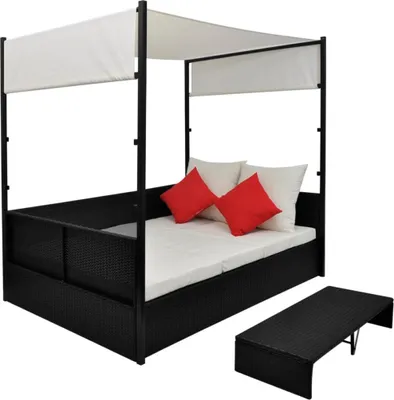 Produktbild von vidaXL Gartenbett mit Baldachin Schwarz 190×130 cm Poly Rattan