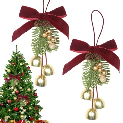 Weihnachtsschleifen rot mit Glöckchen, 2 Stk., 14x17 cm
