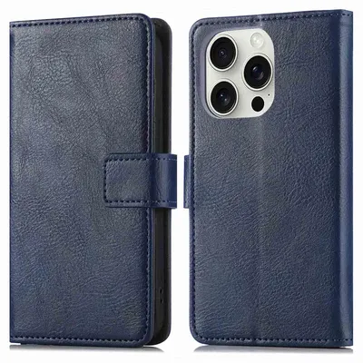 Imagen del producto de Funda Tipo Libro de Lujo para Apple iPhone 16 Pro - Azul oscuro
