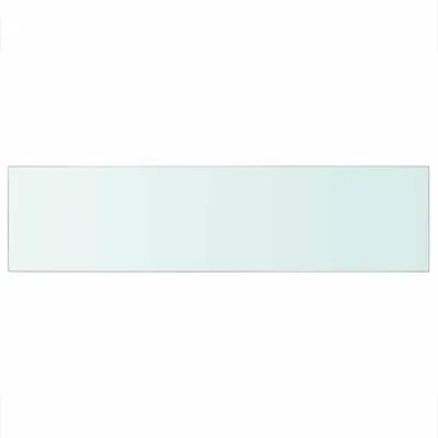 A transparent glass shelf on a white background.