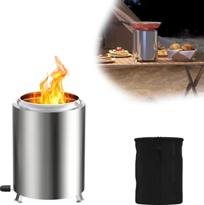 Produktbild von UISEBRT Edelstahl Mini Campingofen φ14 cm – Raketenofen kompakt & mobil, mit verstellbarem Windregler, effizient, für Zelten, Outdoor, inkl. Tasche