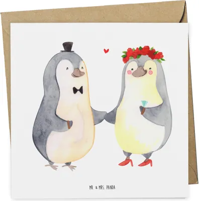 Produktbild von Mr. & Mrs. Panda Grußkarte Hochzeit Pinguin - Weiß - Geschenk, doppelkarte, faltkarte, Glückwunschkarte, Geschenkidee, Klappkarte, anlasskarte, Hochzeitsgeschenk