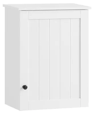 Productafbeelding van Wandplank voor de badkamer, hout met deur en verstelbare planken, 40x52x23 cm, wit